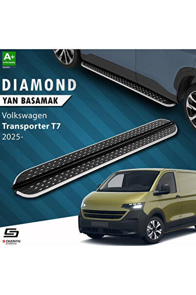S-Dizayn VW Transporter T7 Kısa Şase Diamond Krom Yan Basamak 223 Cm 2024 Üzeri A+ Kalite VW-TT7-KS-