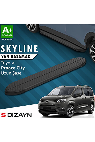 Toyota Proace City Uzun Şase Skyline Siyah Yan Basamak 213 Cm 2018 Üzeri A+ Kalite TO-PC1-US-YBS-SKY